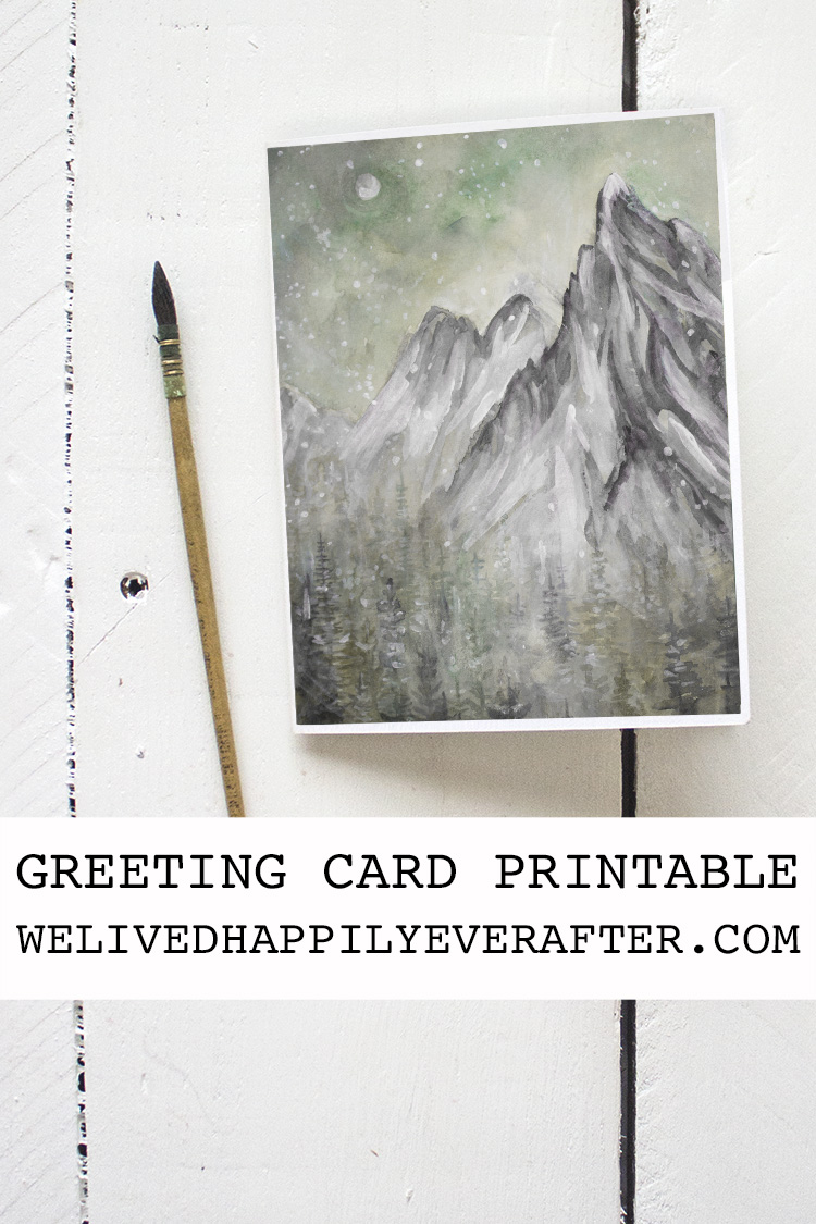 Winter Wonderland Mountain Peak Snow Flurries - Greeting Card Printable