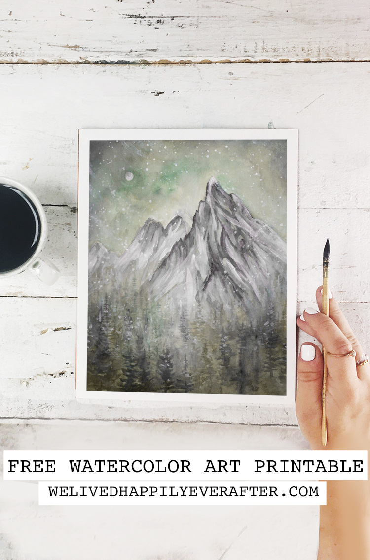 Winter Wonderland Mountain Peak Snow Flurries - Free Printable Art Print