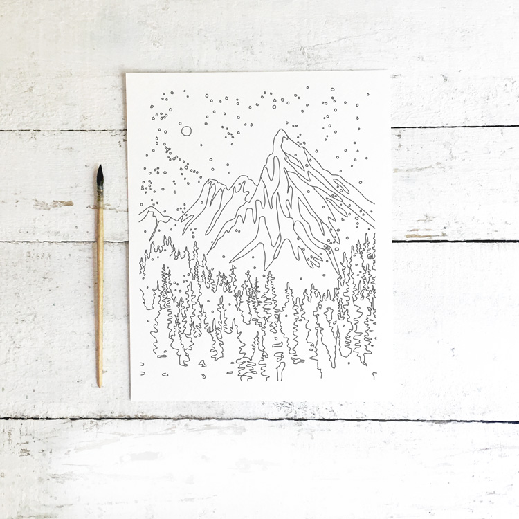 Winter Wonderland Mountain Peak Snow Flurries -Perfect For A DIY Girls Painting Party Night!
