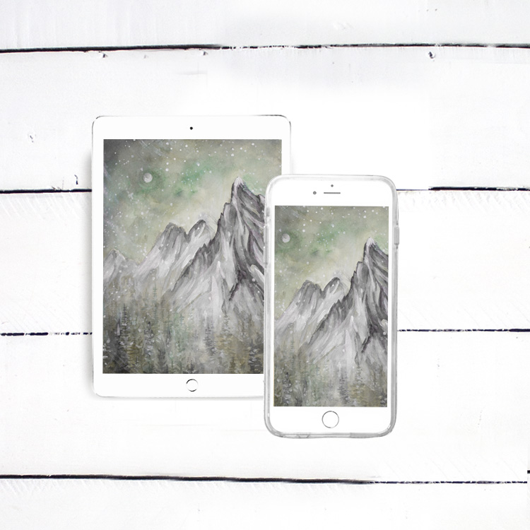 Winter Wonderland Mountain Peak Snow Flurries - iPhone, iPad, iMac, Desktop & Laptop Background Screensavers