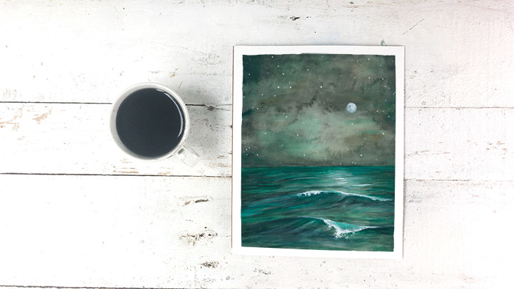 Playful Midnight Sky Ocean Waves - Free Printable Art Print