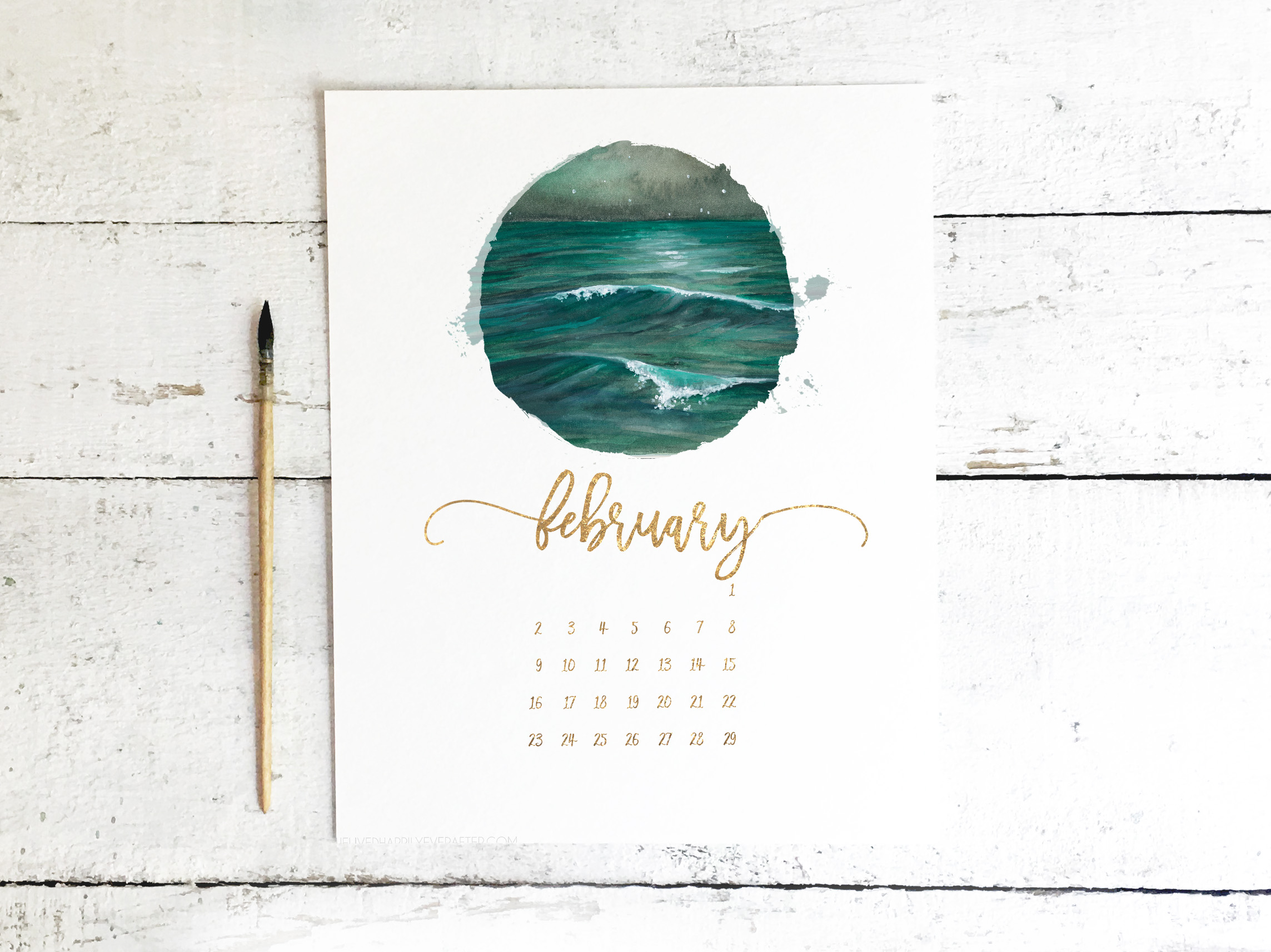 Playful Midnight Sky Ocean Waves - Free Printable Calendar