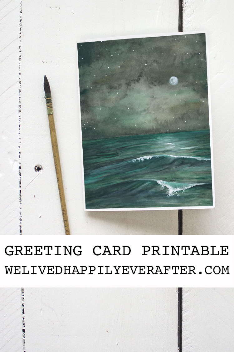Playful Midnight Sky Ocean Waves - Greeting Card Printable
