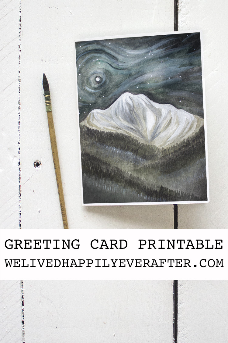 Snowy Mountain With Forest Valley Below - Greeting Card Printable