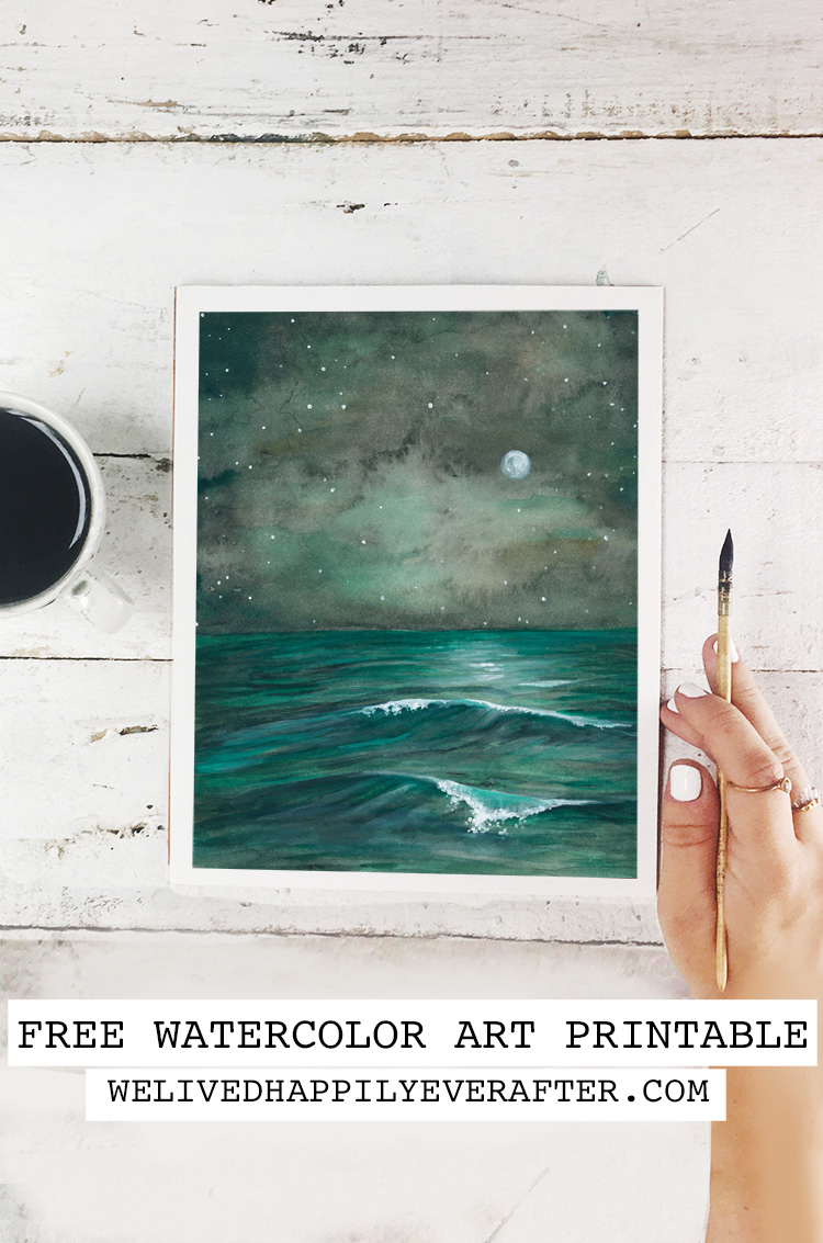 Playful Midnight Sky Ocean Waves - Free Printable Art Print
