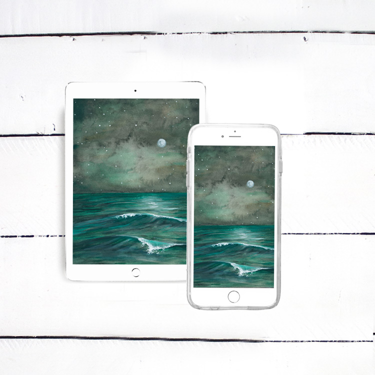 Playful Midnight Sky Ocean Waves - iPhone, iPad, iMac, Desktop & Laptop Background Screensavers
