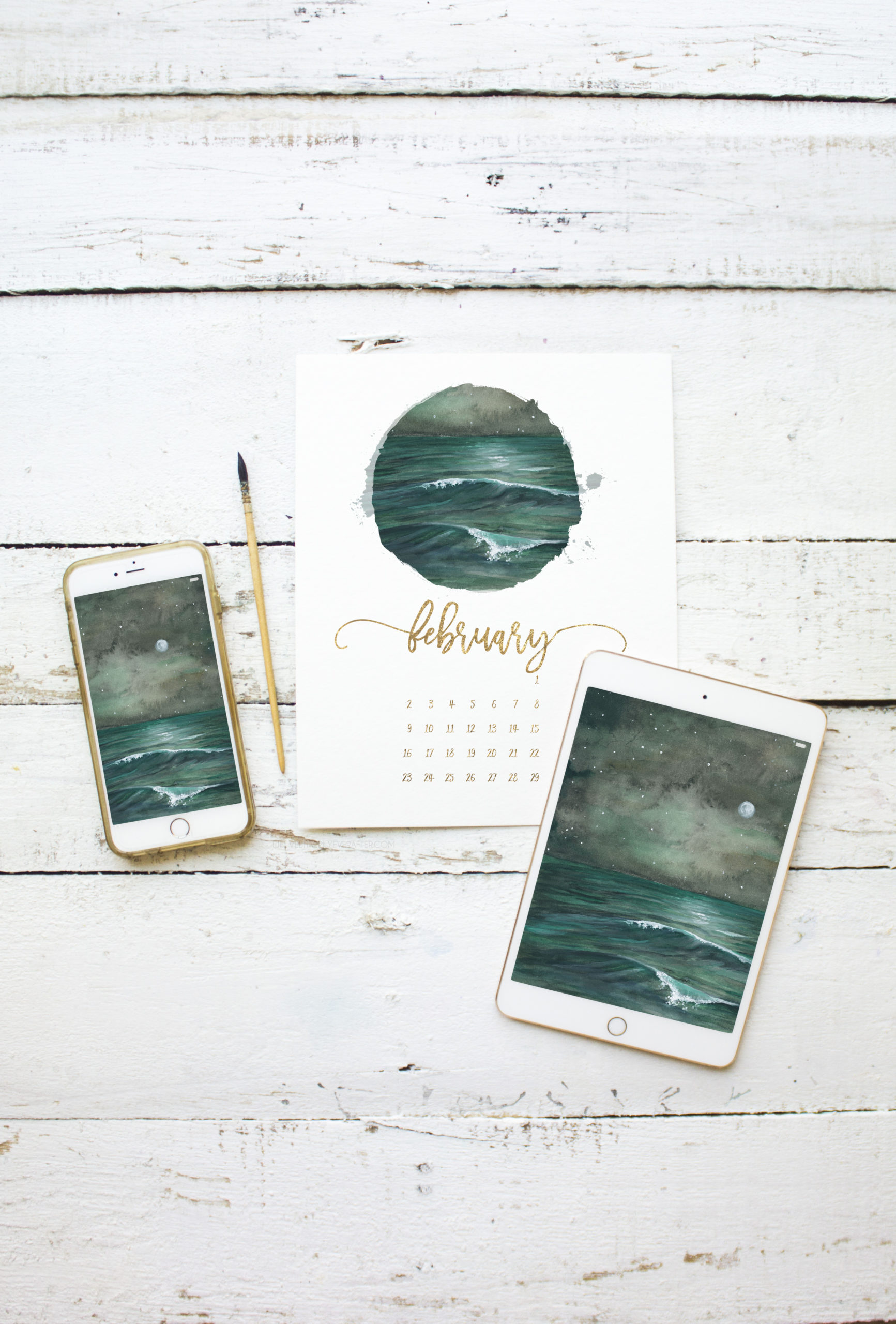 Playful Midnight Sky Ocean Waves - Free Printable Calendar