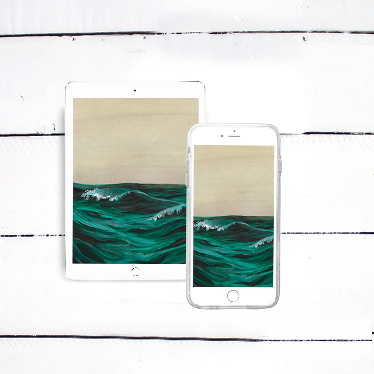 Watercolor Ocean Waves Painting - iPhone, iPad, iMac, Desktop & Laptop Background Screensavers