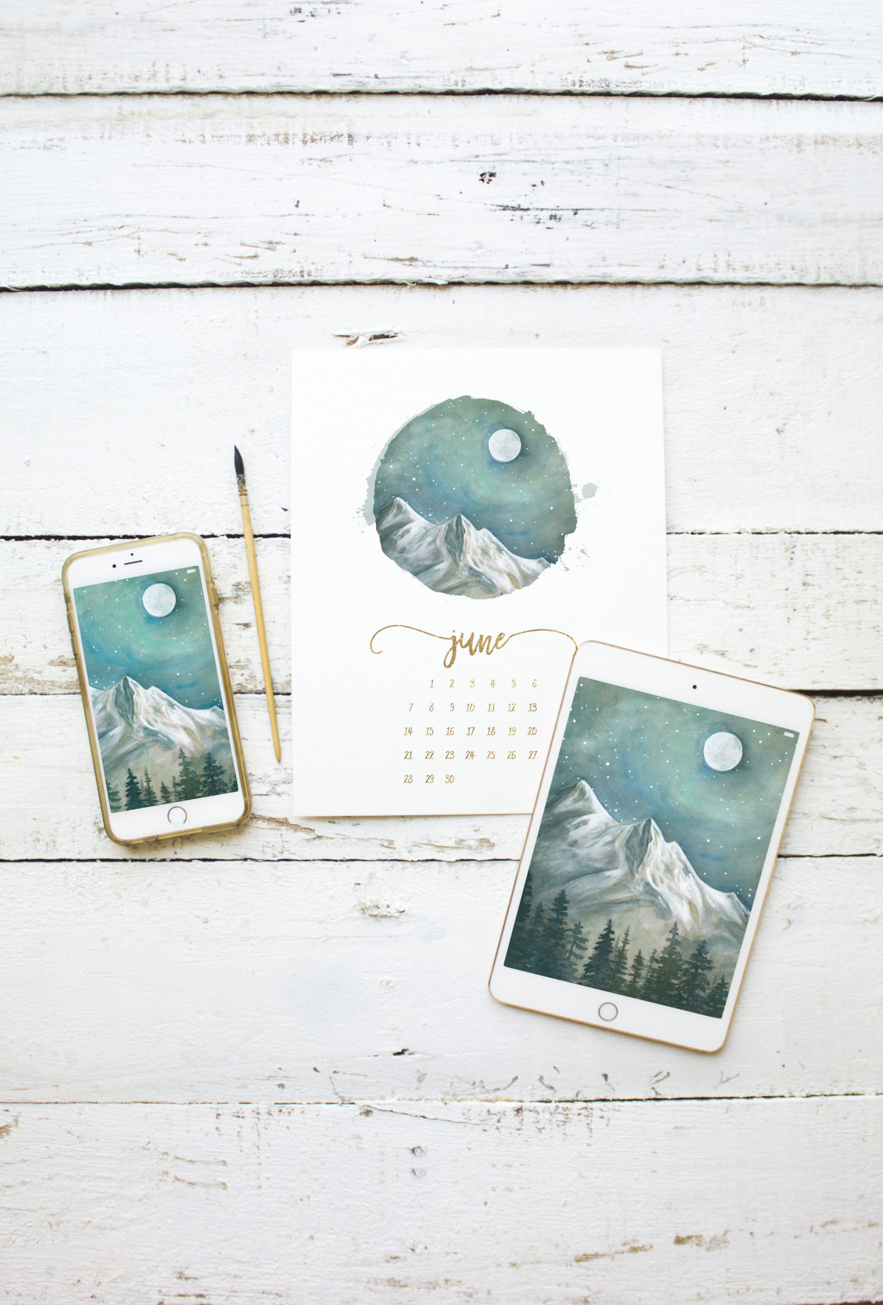 White Mountain Peaks Painting - Free Printable Calendar
