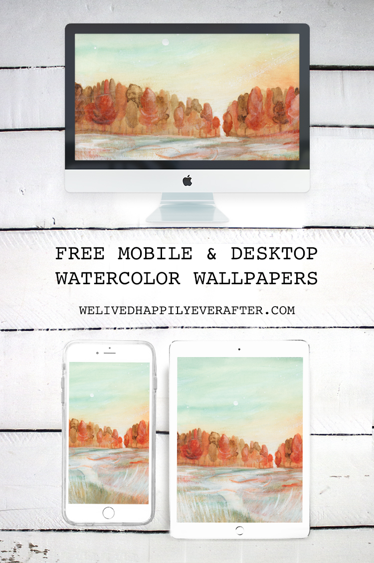 Colorful Fall Trees & Autumn Breezy Sunset Watercolor Painting - iPhone, iPad, iMac, Desktop & Laptop Background Screensavers