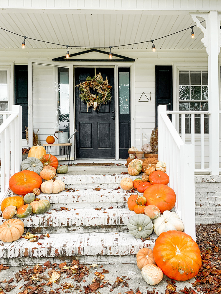 Festive Fall Farmhouse Front Porch - With Homegrown Pumpkins