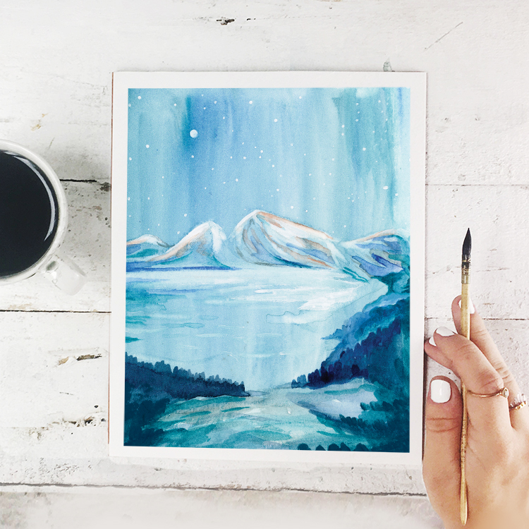 Frozen Mountain Forest Watercolor Painting - Free Printable Art Print