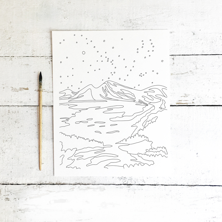 Northern Light Glow Over Winter Mountain & Lake Watercolor Painting - Perfect For A DIY Girls Painting Party Night!