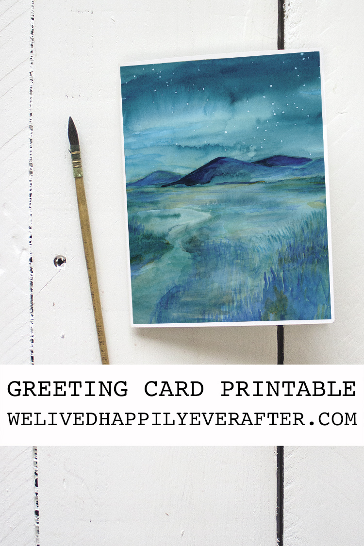 Midnight Field Watercolor Painting - Greeting Card Printable