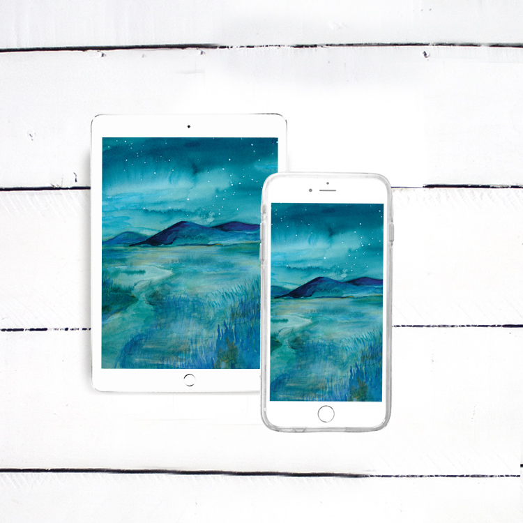 Midnight Field Watercolor Painting - iPhone, iPad, iMac, Desktop & Laptop Background Screensavers