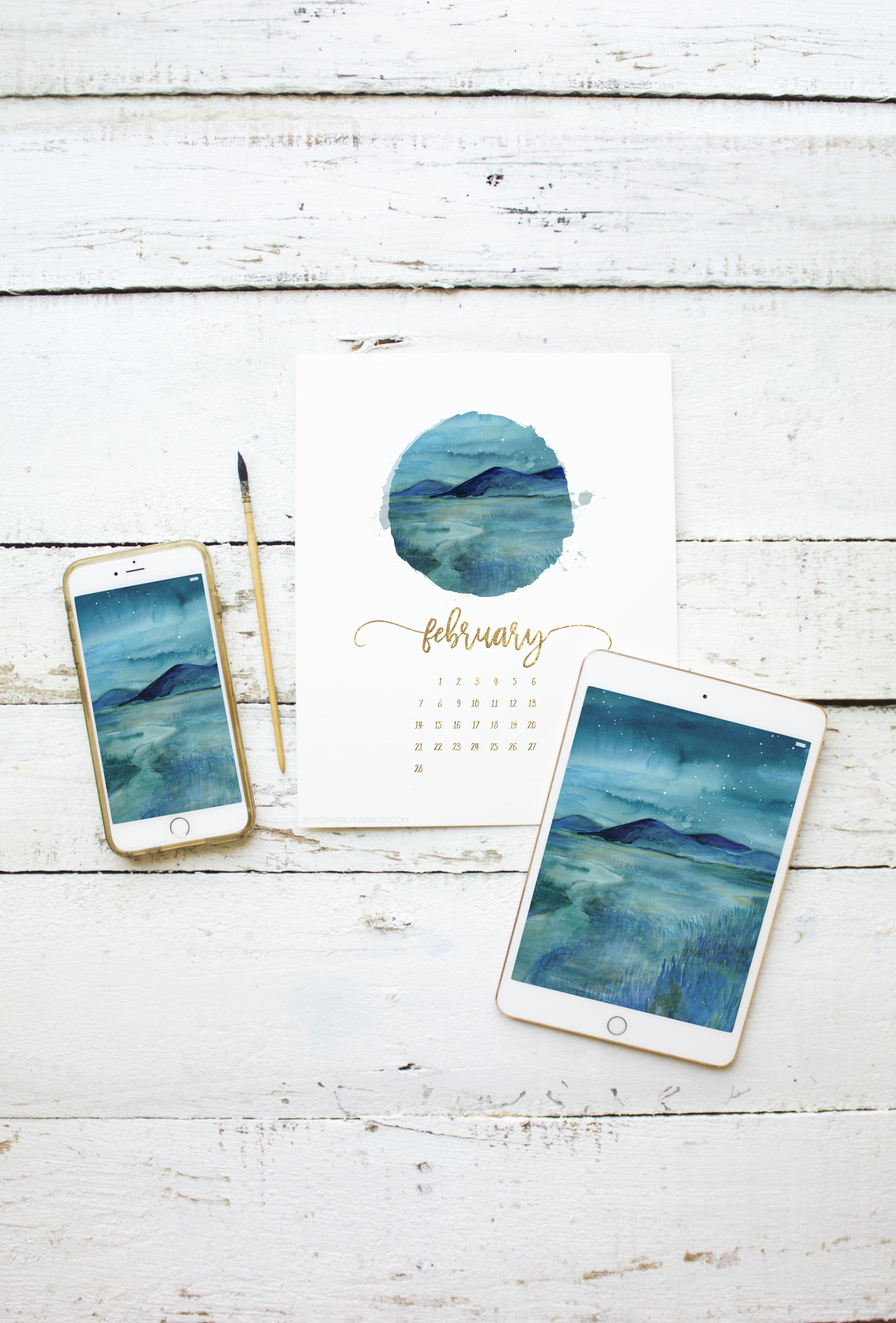 Midnight Fields Watercolor Painting - Free Printable Calendar