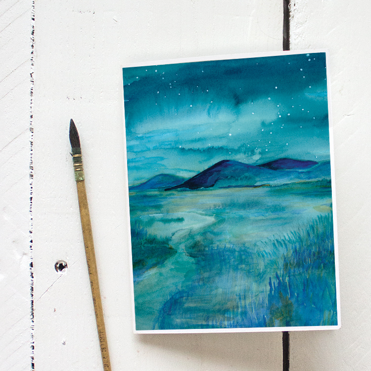 Midnight Field Watercolor Painting - Greeting Card Printable