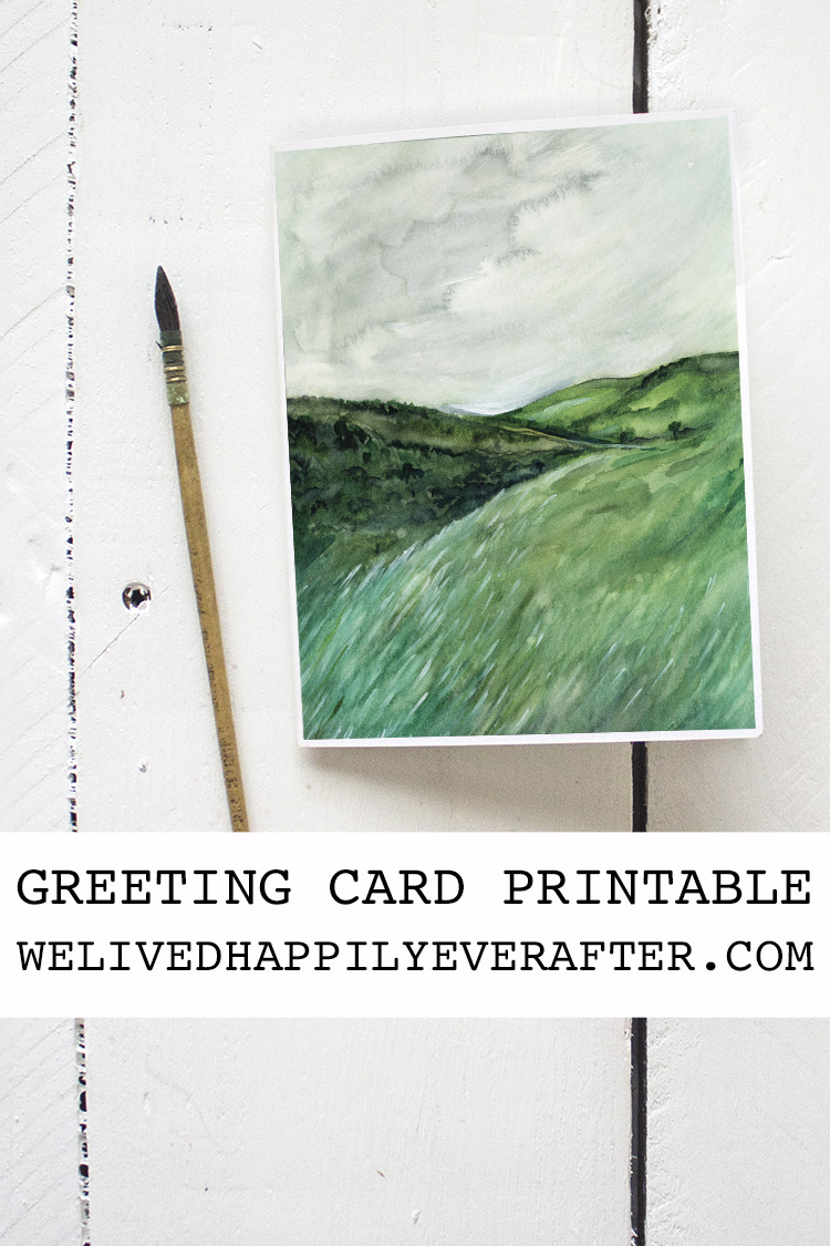 Green Rolling Hills Watercolor Painting - Greeting Card Printable