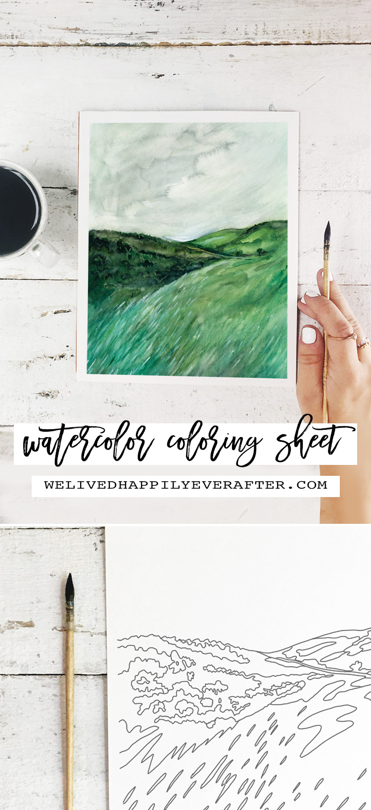 Green Rolling Hills Watercolor Painting - Perfect For A DIY Girls Painting Party Night!