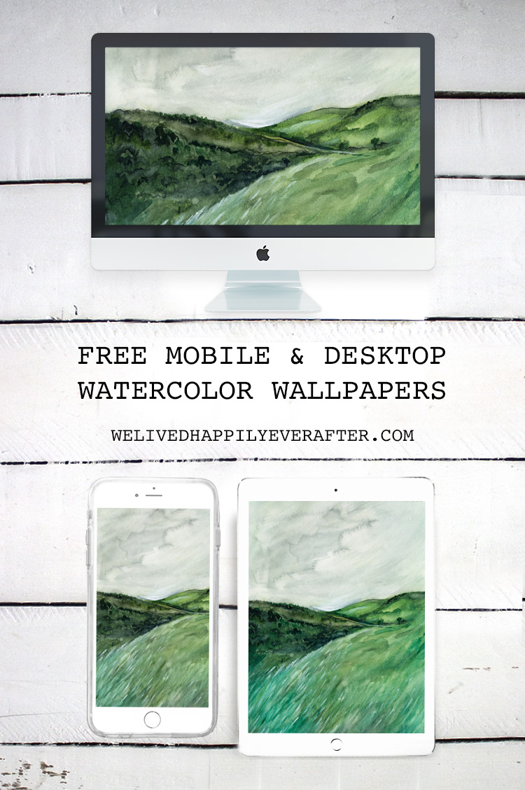 Green Rolling Hills Watercolor Painting - iPhone, iPad, iMac, Desktop & Laptop Background Screensavers
