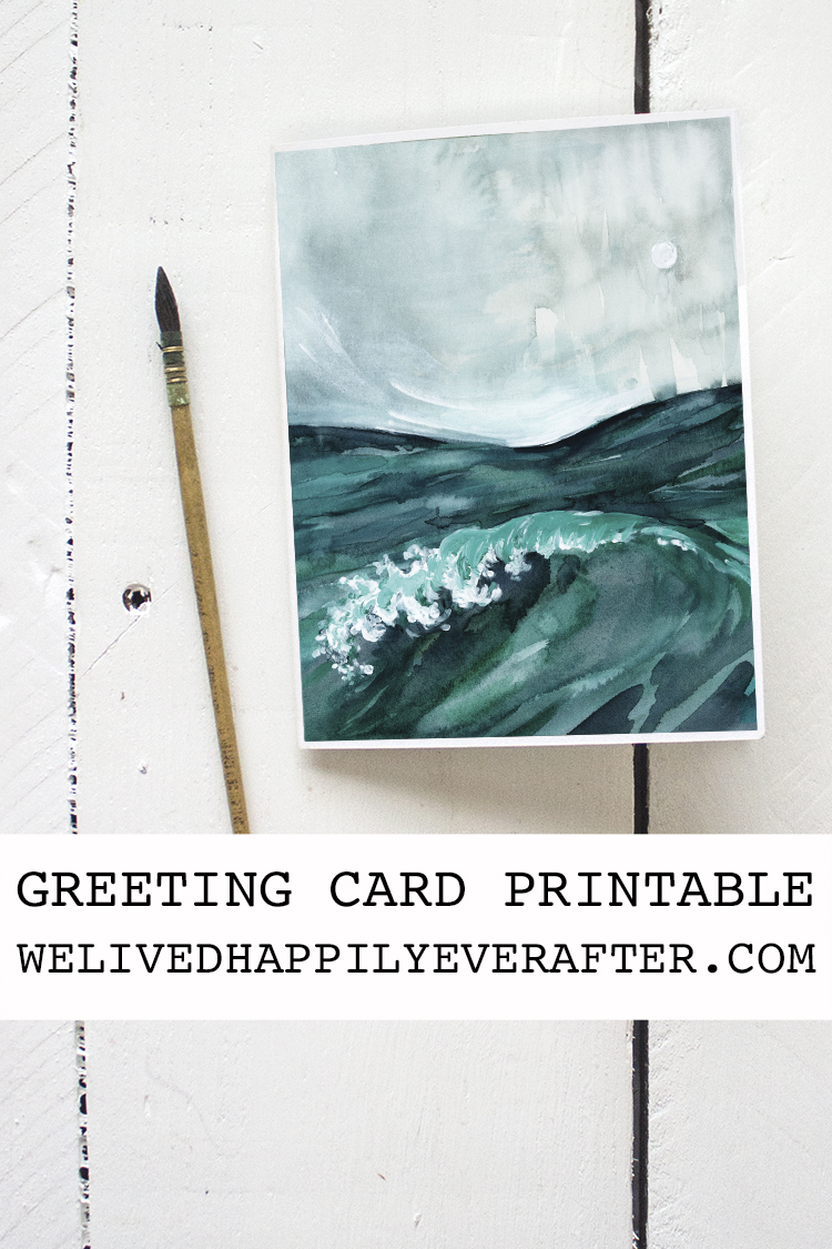 Summer Beach Ocean Waves Watercolor Painting - Greeting Card Printable