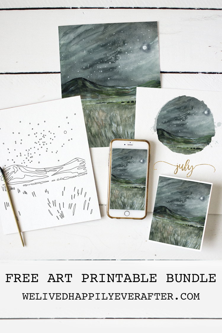 Prairie Grass Star Gazing Watercolor Painting - Free Printable Calendar Watercolor Bundle