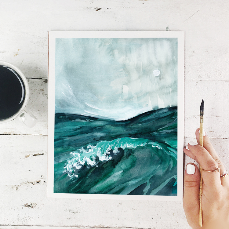 Summer Beach Ocean Waves Watercolor Painting - Free Printable Art Print