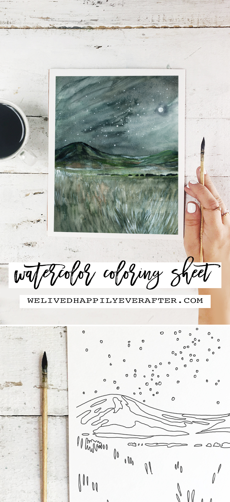 Prairie Grass Star Gazing Watercolor Painting - Perfect For A DIY Girls Painting Party Night!