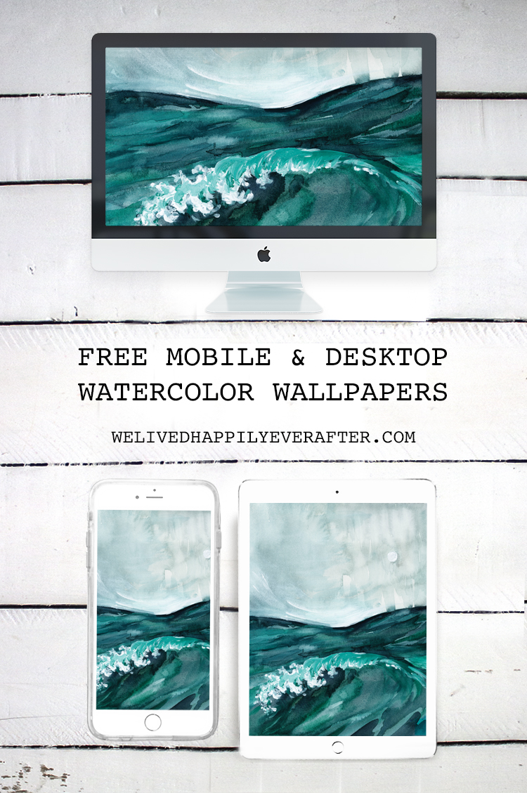 Summer Beach Ocean Waves Watercolor Painting - iPhone, iPad, iMac, Desktop & Laptop Background Screensavers