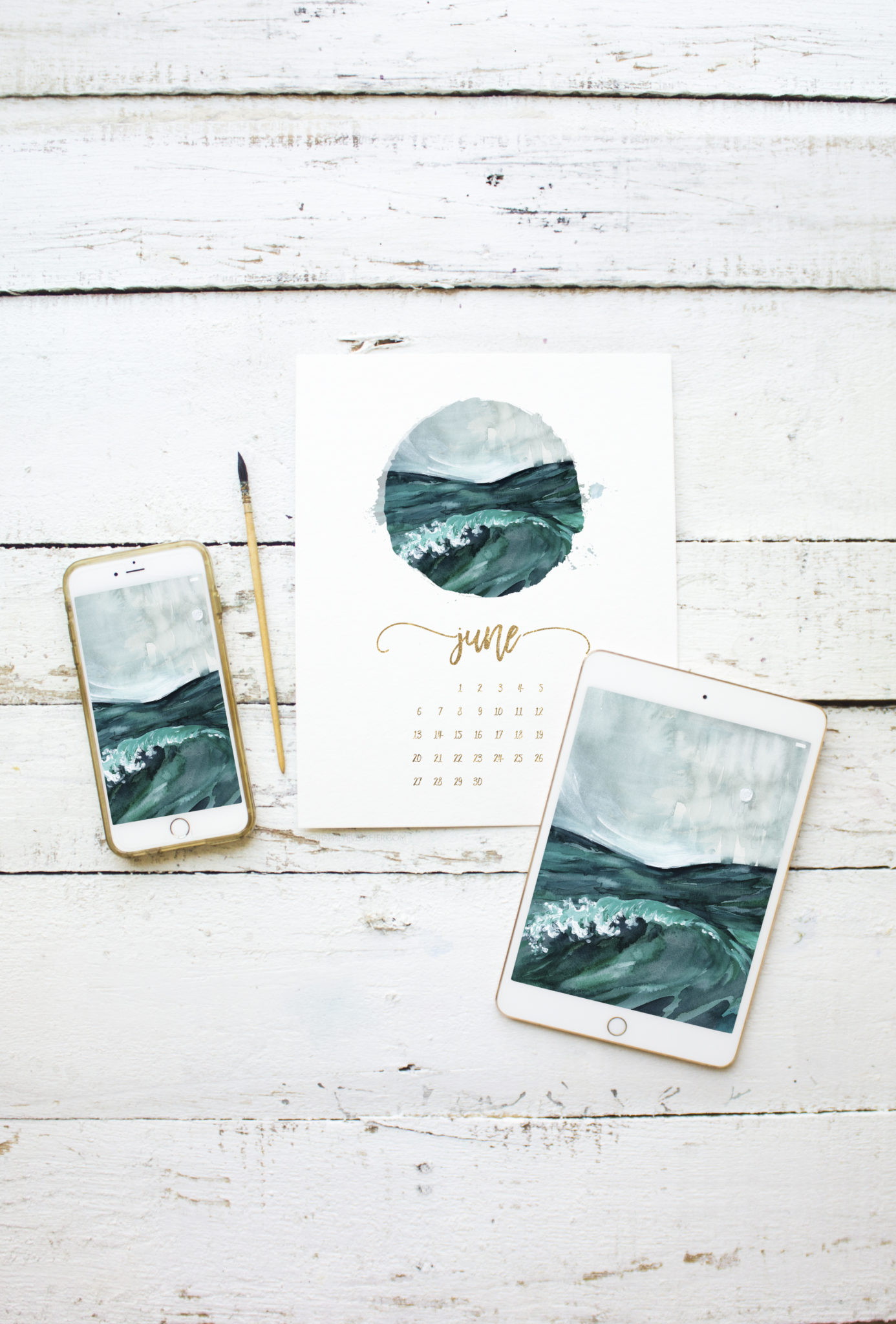 Summer Beach Ocean Waves Watercolor Painting – Free Printable Calendar ...