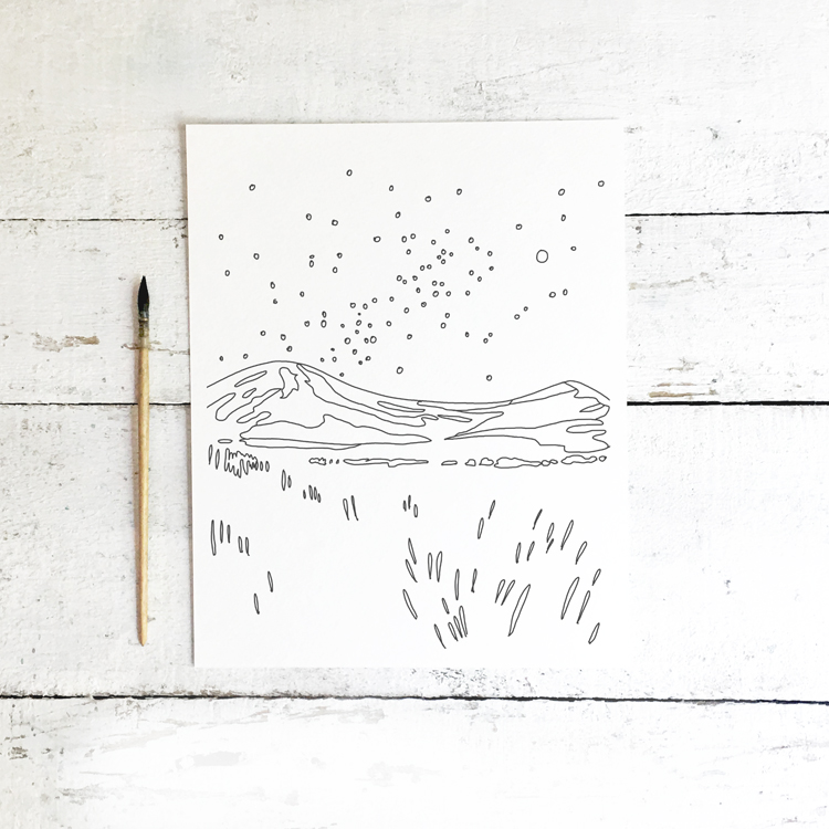 Prairie Grass Star Gazing Watercolor Painting - Perfect For A DIY Girls Painting Party Night!