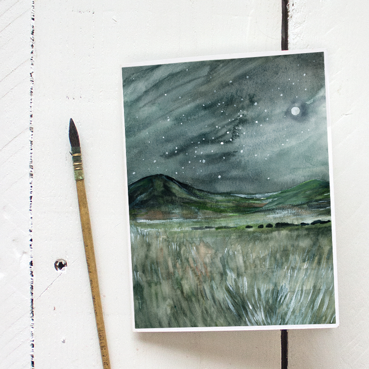 Prairie Grass Star Gazing Watercolor Painting - Greeting Card Printable