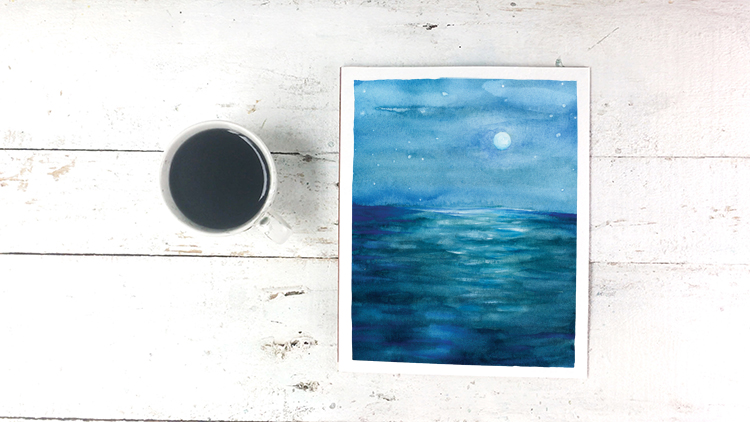 Quiet Peaceful Ocean View Watercolor Painting - Free Printable Art Print