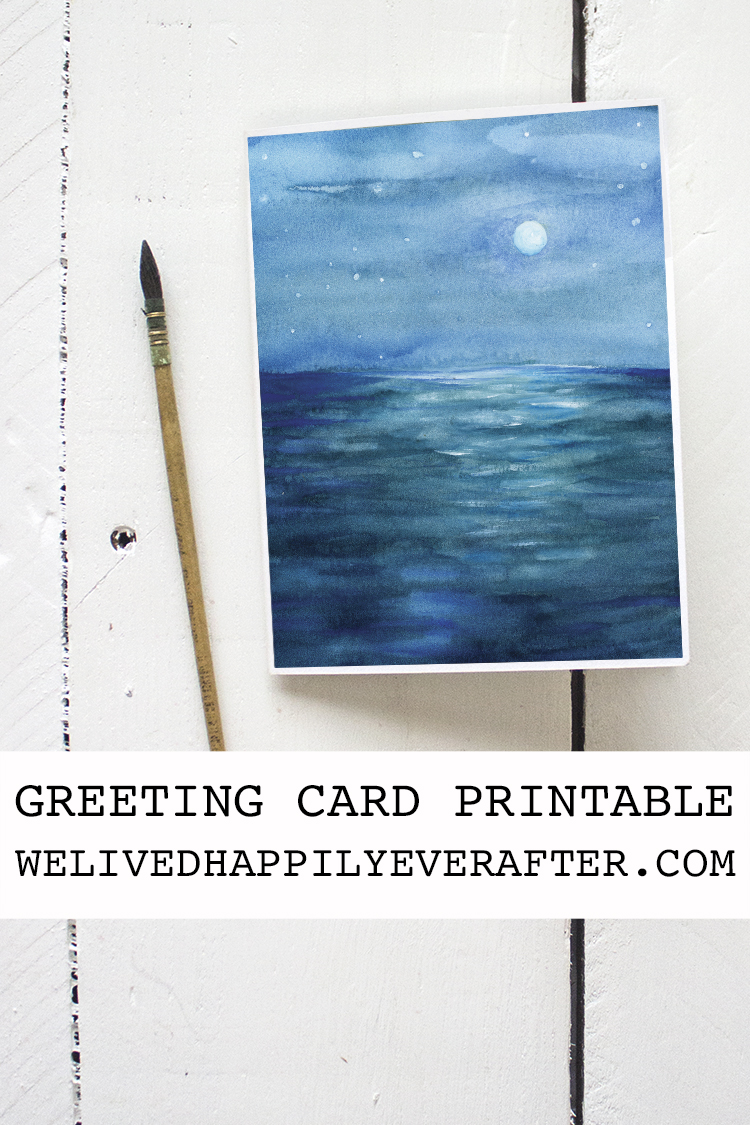 Quiet Peaceful Ocean View Watercolor Painting - Greeting Card Printable