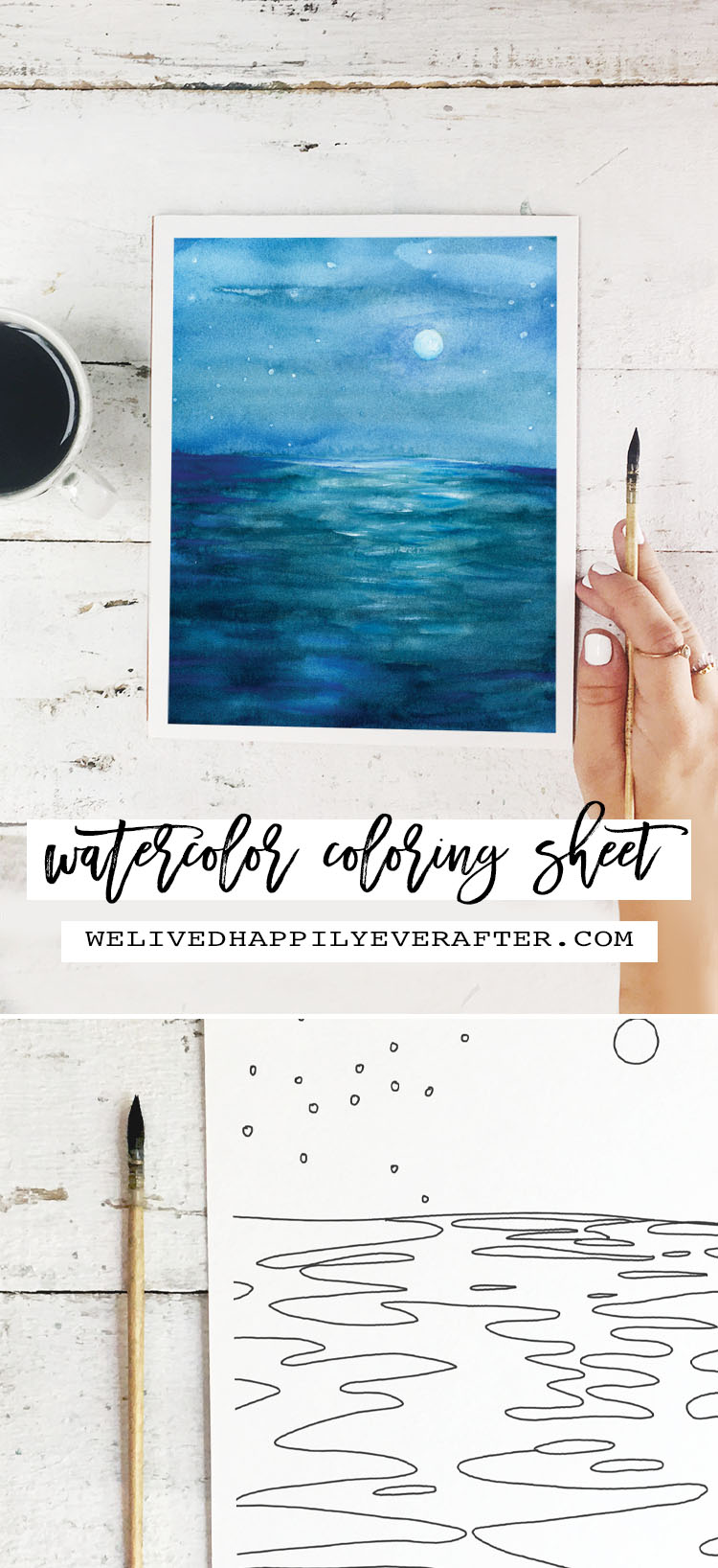 Quiet Peaceful Ocean View Watercolor Painting - Perfect For A DIY Girls Painting Party Night!