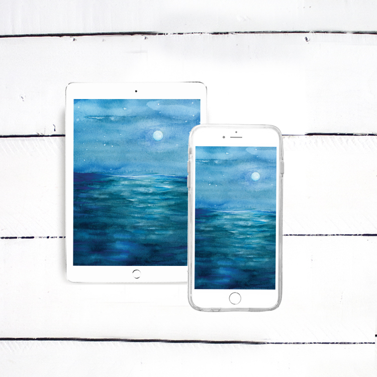 Quiet Peaceful Ocean View Watercolor Painting - iPhone, iPad, iMac, Desktop & Laptop Background Screensavers