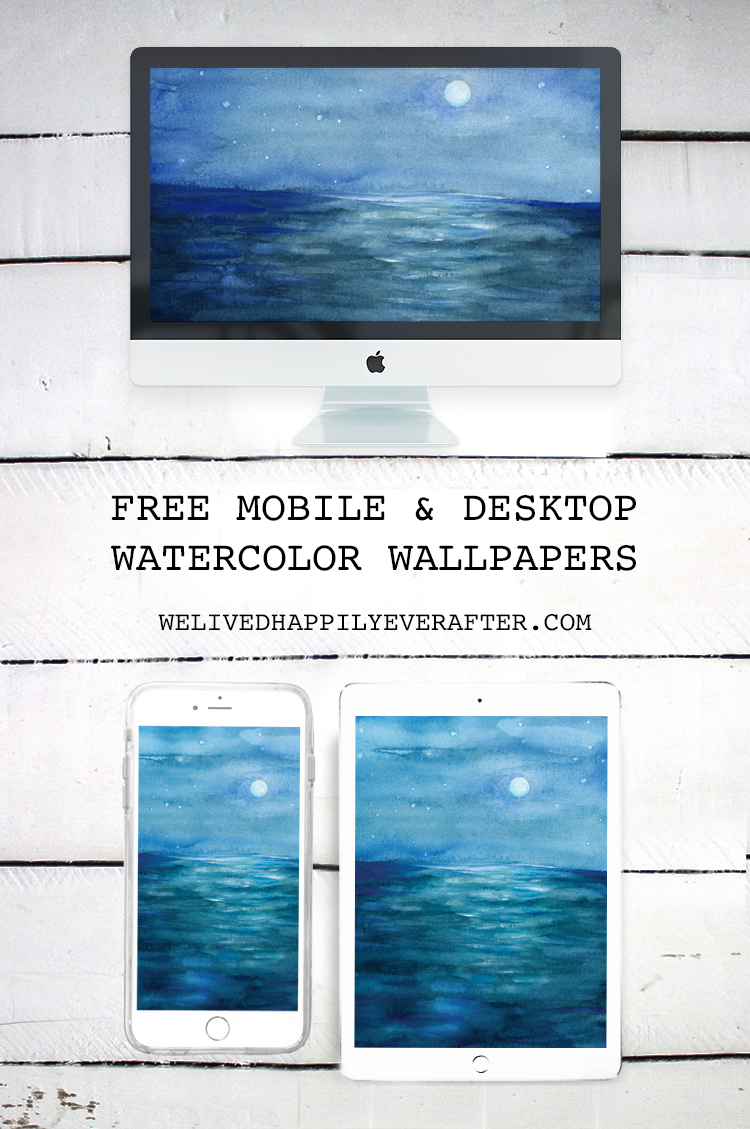 Quiet Peaceful Ocean View Watercolor Painting - iPhone, iPad, iMac, Desktop & Laptop Background Screensavers