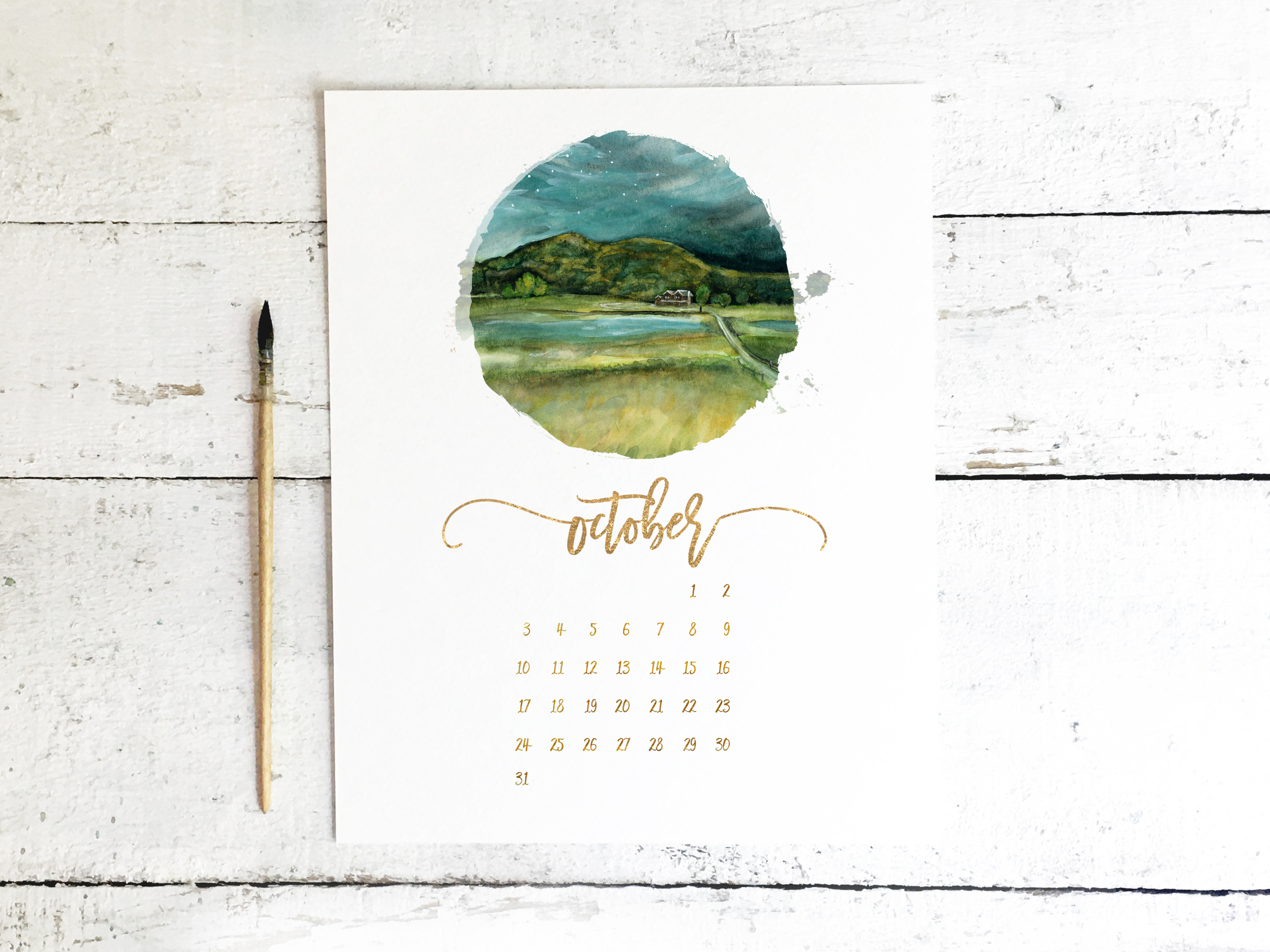 Transition to Fall In The Mountains Watercolor Painting - Free Printable Calendar