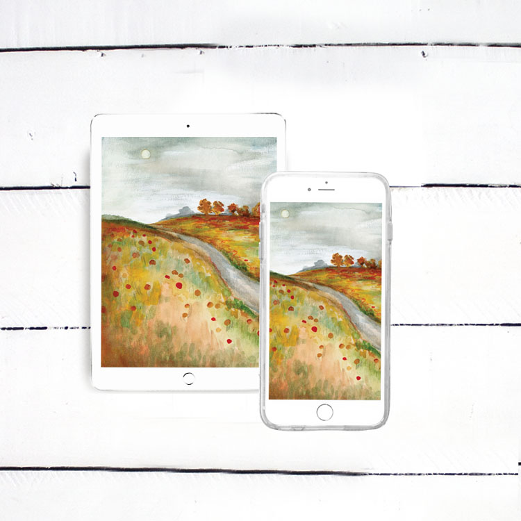 Fall Pumpkin Patch Watercolor Painting - iPhone, iPad, iMac, Desktop & Laptop Background Screensavers