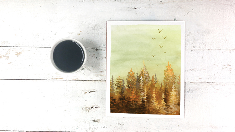 Autumn Sunset Watercolor Painting - Free Printable Calendar Watercolor Painting - Free Printable Art Print
