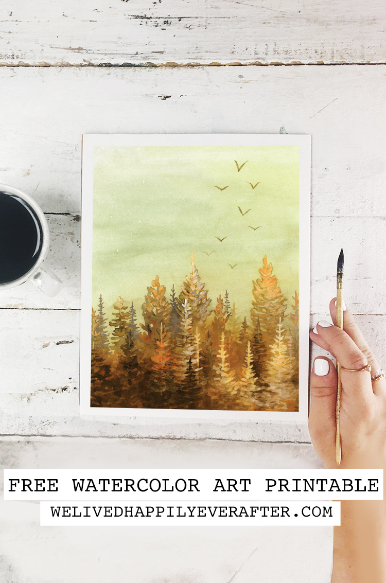 Autumn Sunset Watercolor Painting - Free Printable Calendar Watercolor Painting - Free Printable Art Print