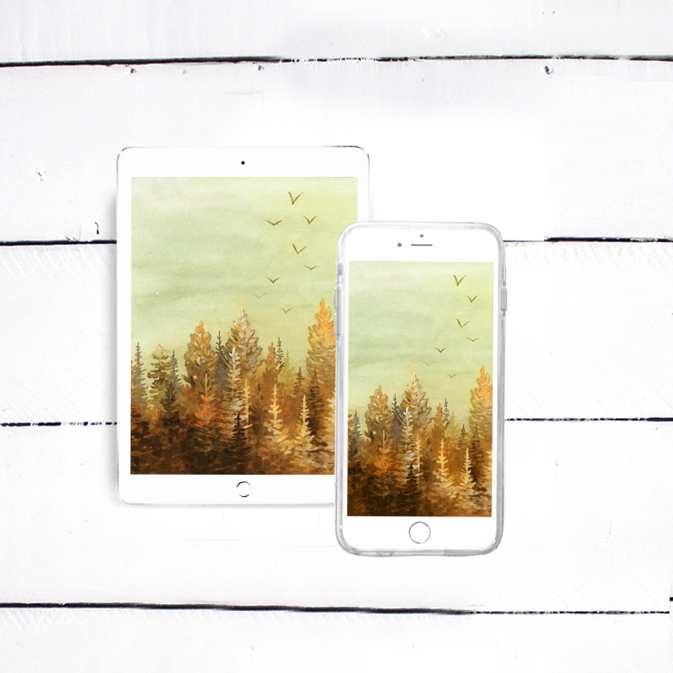 Autumn Sunset Watercolor Painting - iPhone, iPad, iMac, Desktop & Laptop Background Screensavers