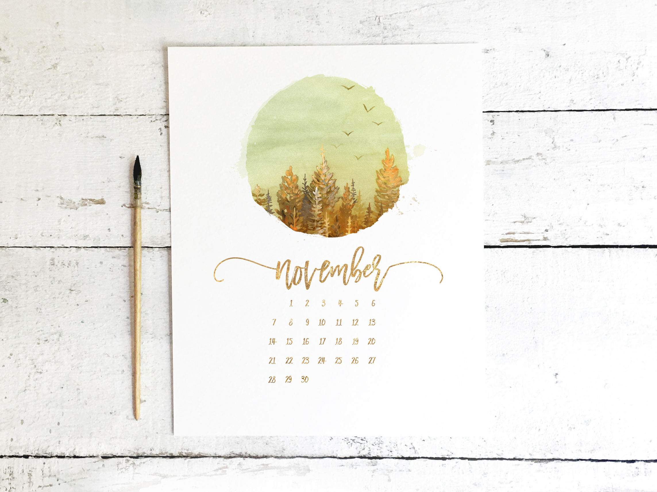 Autumn Sunset Watercolor Painting - Free Printable Calendar