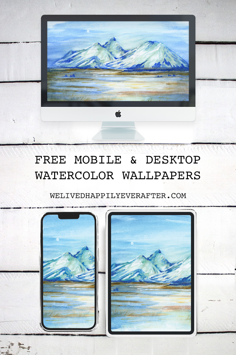 Blue Winter Watercolor Painting - iPhone, iPad, iMac, Desktop & Laptop Background Screensavers