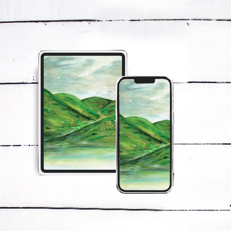 Dreaming Of Spring And Rolling Hills Watercolor Painting - iPhone, iPad, iMac, Desktop & Laptop Background Screensavers