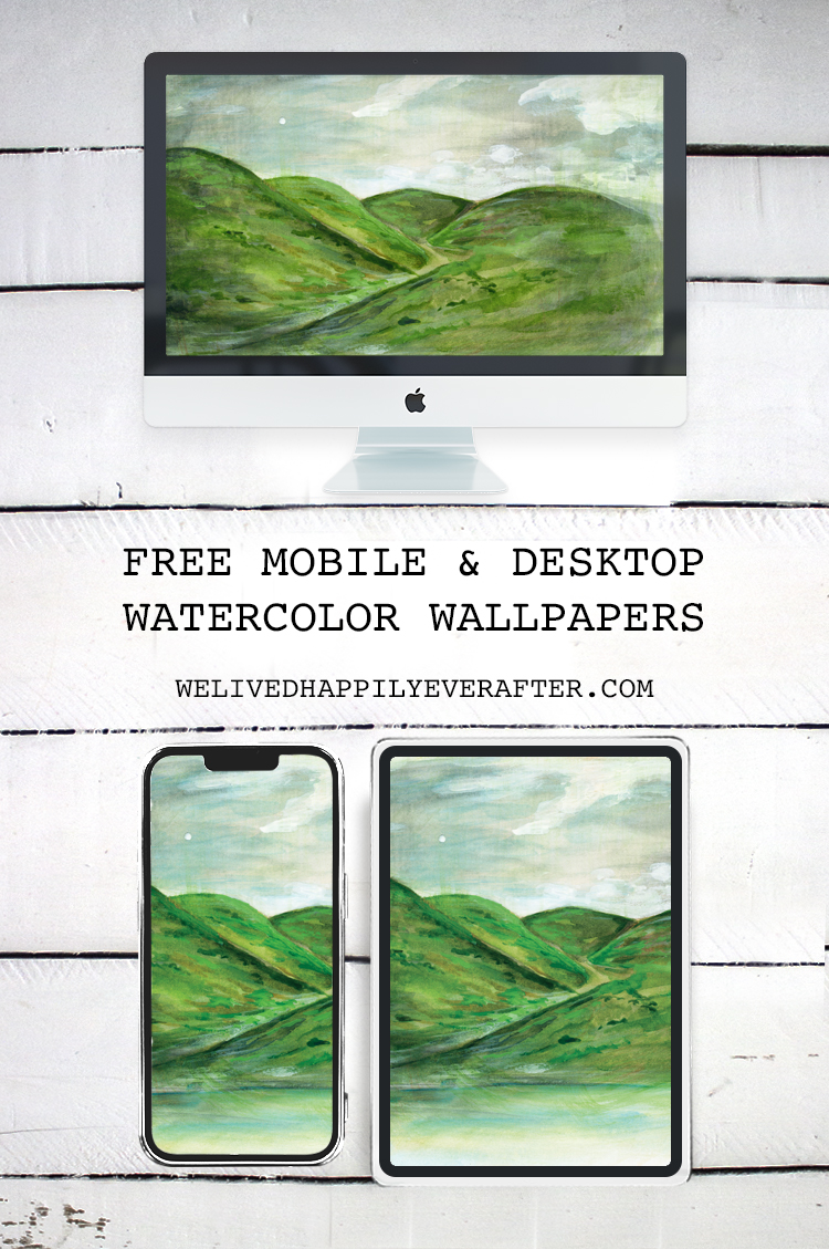 Dreaming Of Spring And Rolling Hills Watercolor Painting - iPhone, iPad, iMac, Desktop & Laptop Background Screensavers