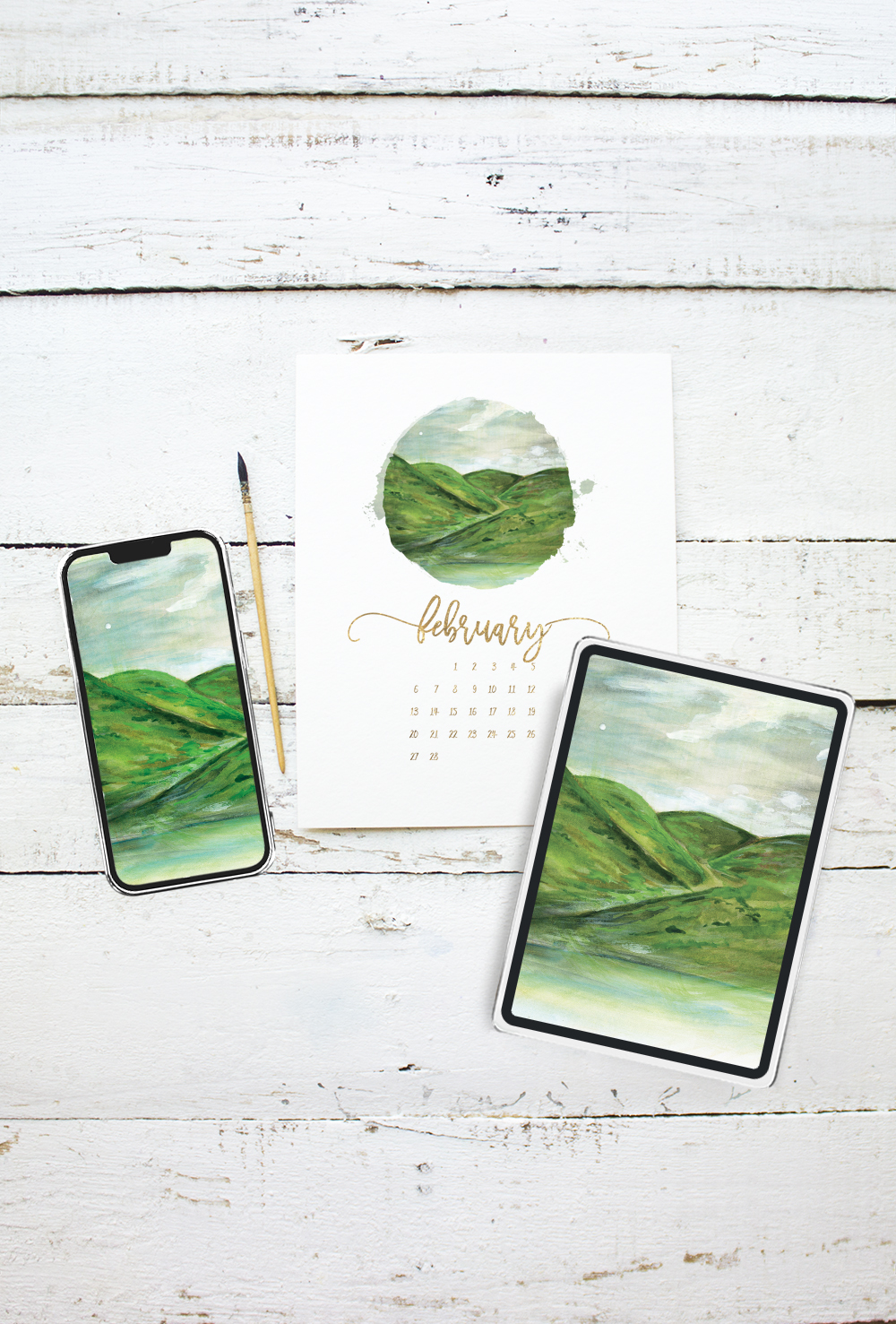 Dreaming Of Spring And Rolling Hills Watercolor Painting - Free Printable Calendar