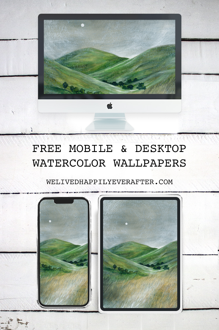 Green Pastures Watercolor Painting - iPhone, iPad, iMac, Desktop & Laptop Background Screensavers