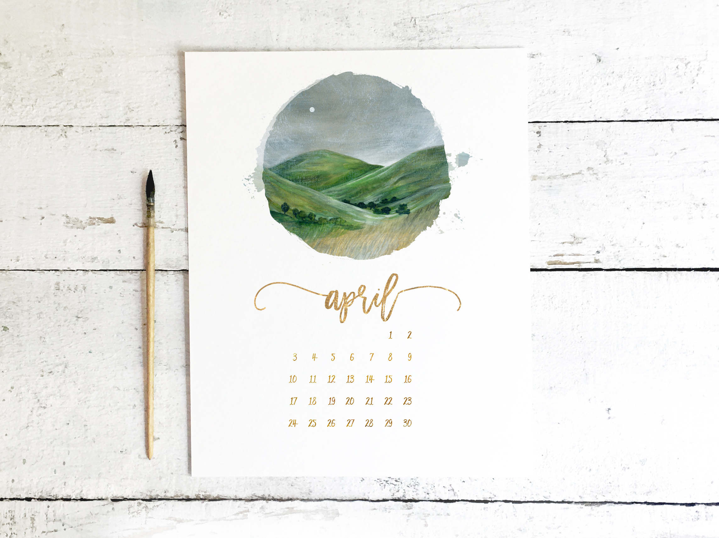 Green Pastures Watercolor Painting - Free Printable Calendar