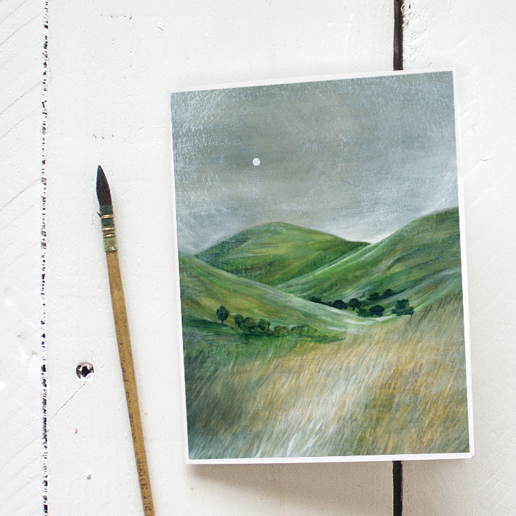 Green Pastures Watercolor Painting - Greeting Card Printable